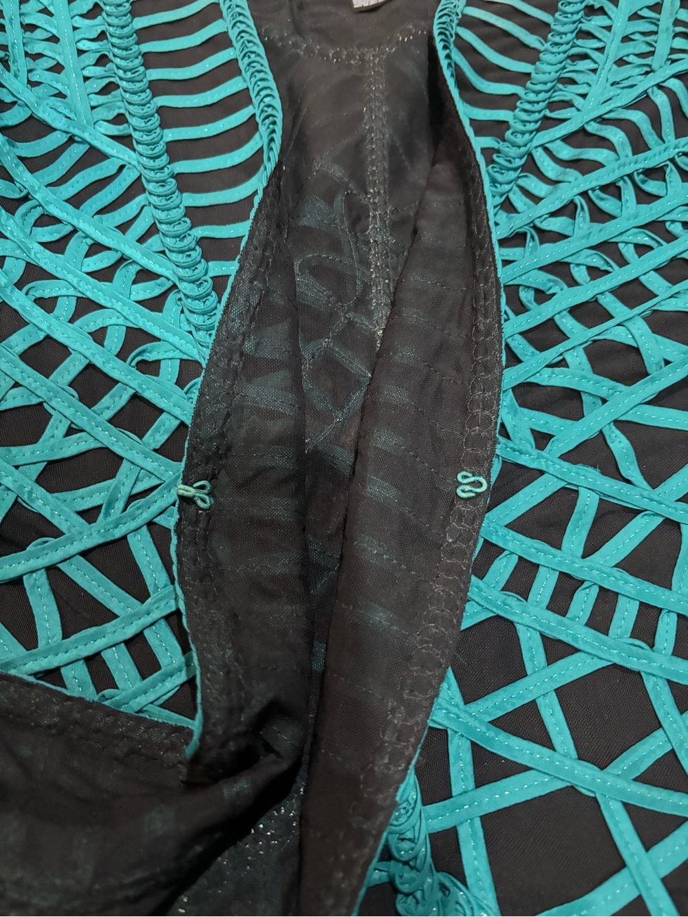 Chico's Travelers turquoise & black mesh jacket soutache ribbon embroidery 3 XL - Picture 9 of 9